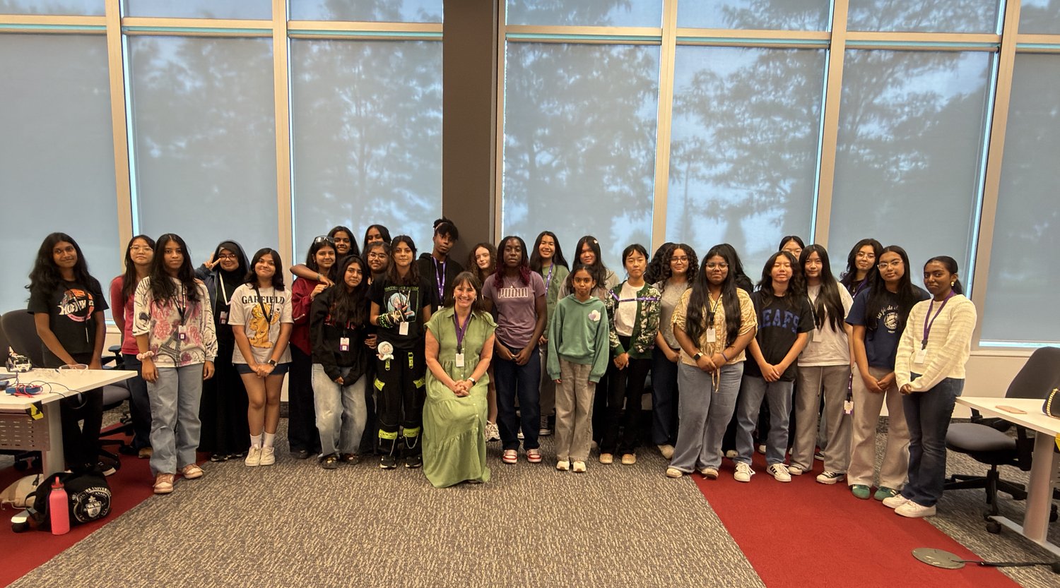 Marisa Sterling with a group of students at a school engineering program